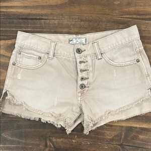Free People Light Tan Frayed Jean Shorts
